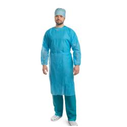 previoMedical - Fartuch zabiegowy, gumki, włóknina, niejałowy niebieski L-10szt