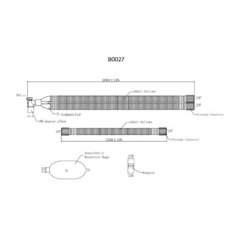 Układ oddechowy, 300 cm karbowany z gałęzią i 2l workiem - dorośli - 1 zest.