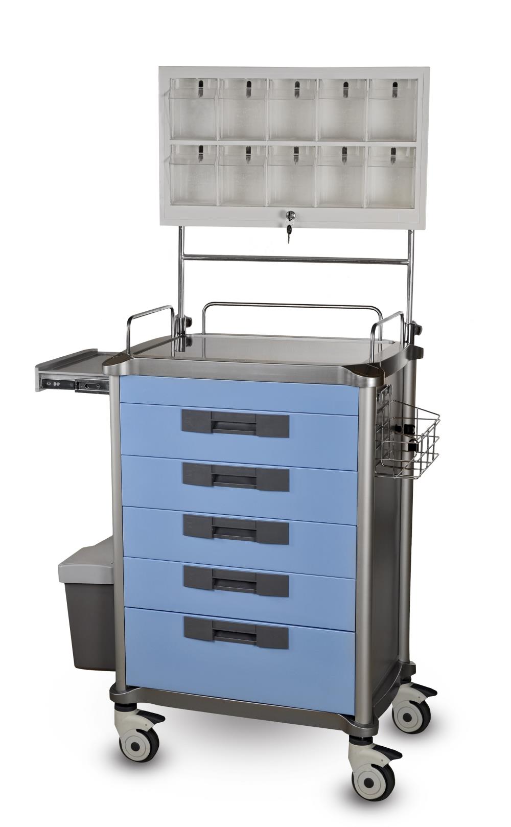 Wózek anestezjologiczny JDEMZ 234  (5 szufladowy) - blat główny ze stali nierdzewnej