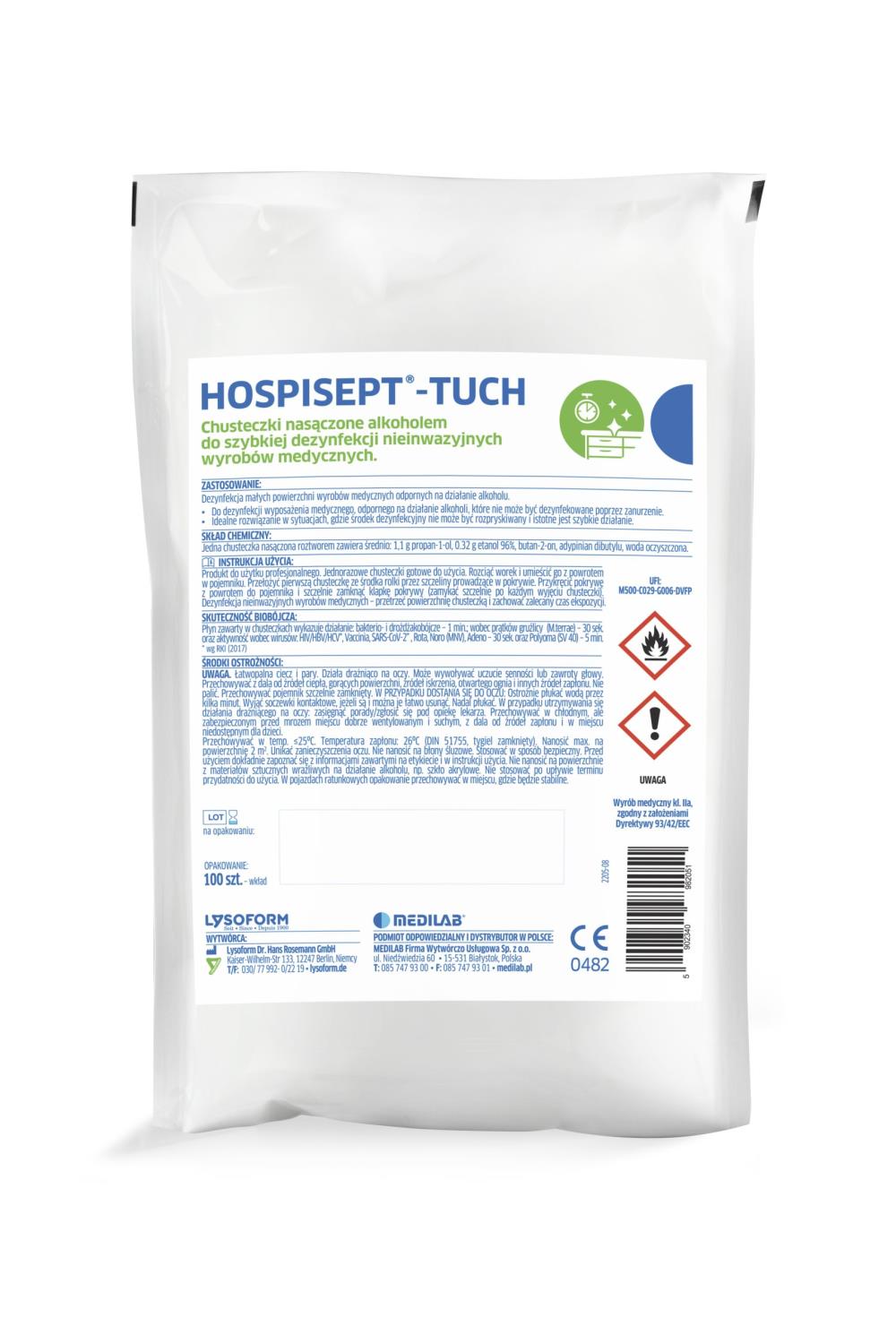 Hospisept- Tuch chusteczki alkoholowe do dezynfekcji w tubie, op. 100 szt.